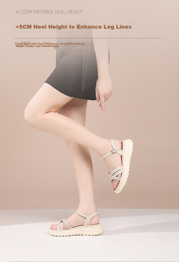 Red Dragonfly Women's Sandals New Thick Sole One-Strap Platform Casual Lightweight Height-Increasing Mom Shoes WTK265702 Beige Size 39 4