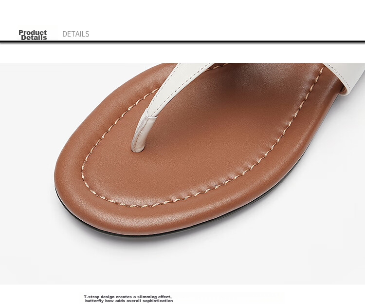 Le Saunda Fashion Genuine Leather Low Heel Outdoor Toe-Post Flip Flops 6M17901 Pear Blossom White OWL 38 7