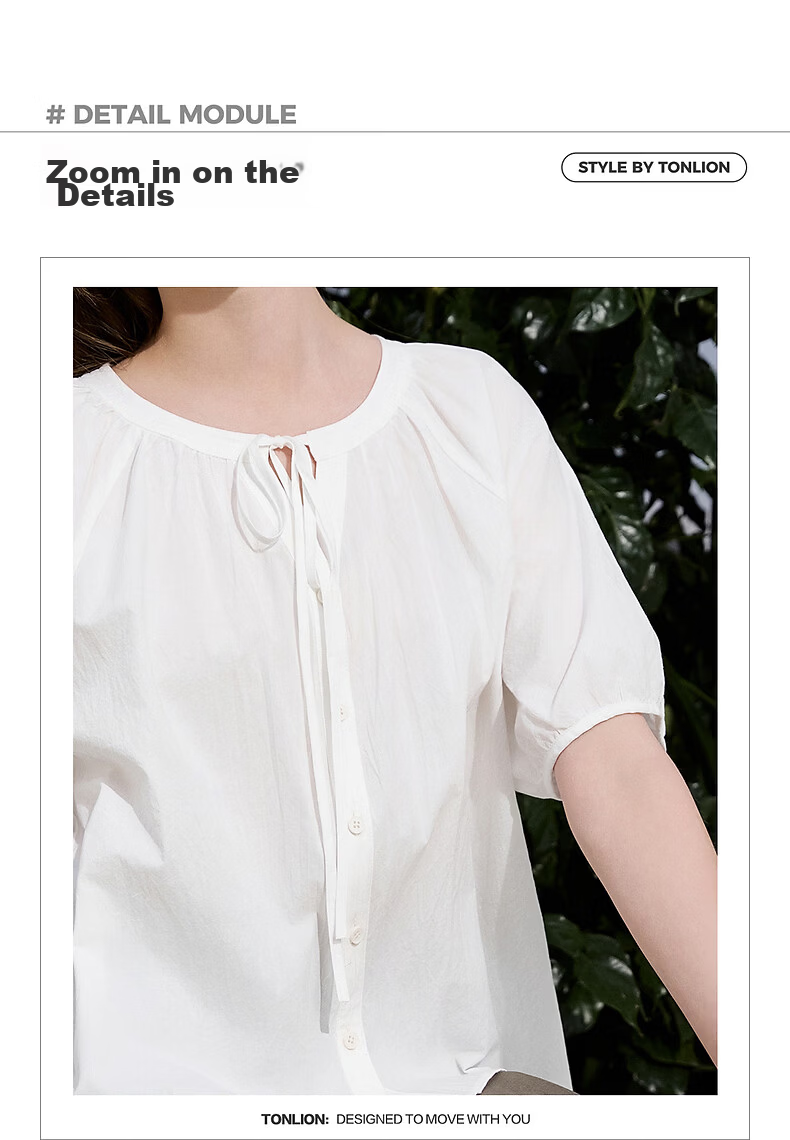 TonLion 2026 Summer New Women's Short Sleeve Shirt Round Neck Sweet Niche Design Puff Sleeve Beautiful Top 2