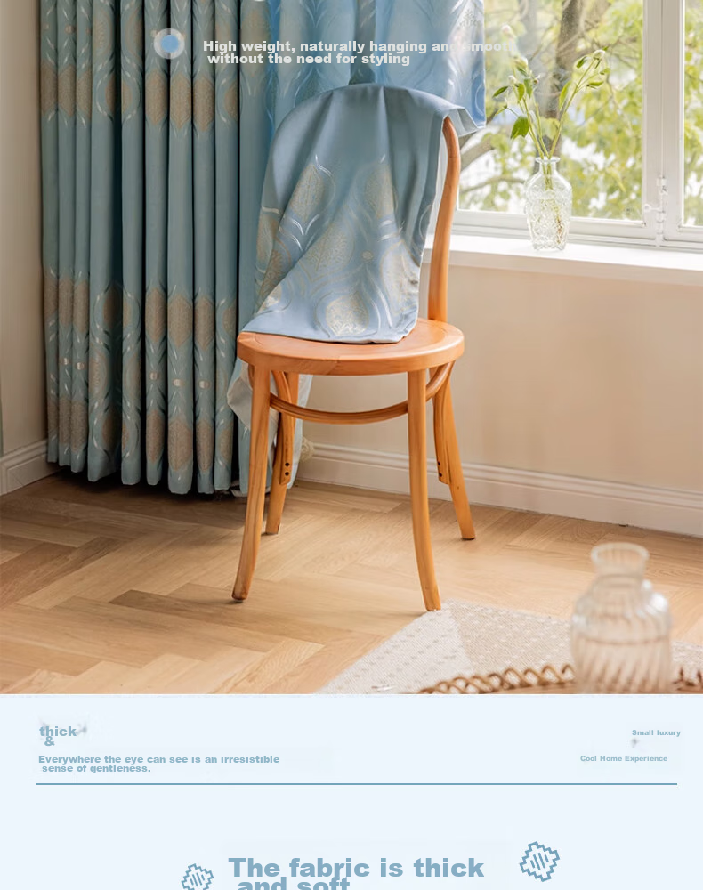 Ali Living Room Bedroom Blackout Curtains, Bamboo Cotton Jacquard Blue Hook Style, 2.0m Wide * 2.2m High Single Panel 6