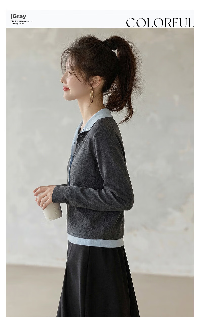 Demana Autumn Elegant Deep V Two-Piece Contrast Slimming Knit Sweater with Mulberry Silk and Wool for Women 3