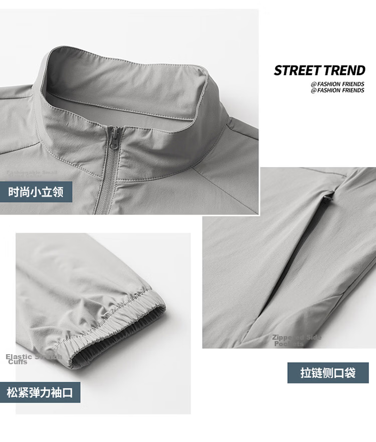Hodo Men's Summer Long Sleeve Stand Collar Sun Protection Jacket Lightweight UV Protection Loose Skin Jacket 9