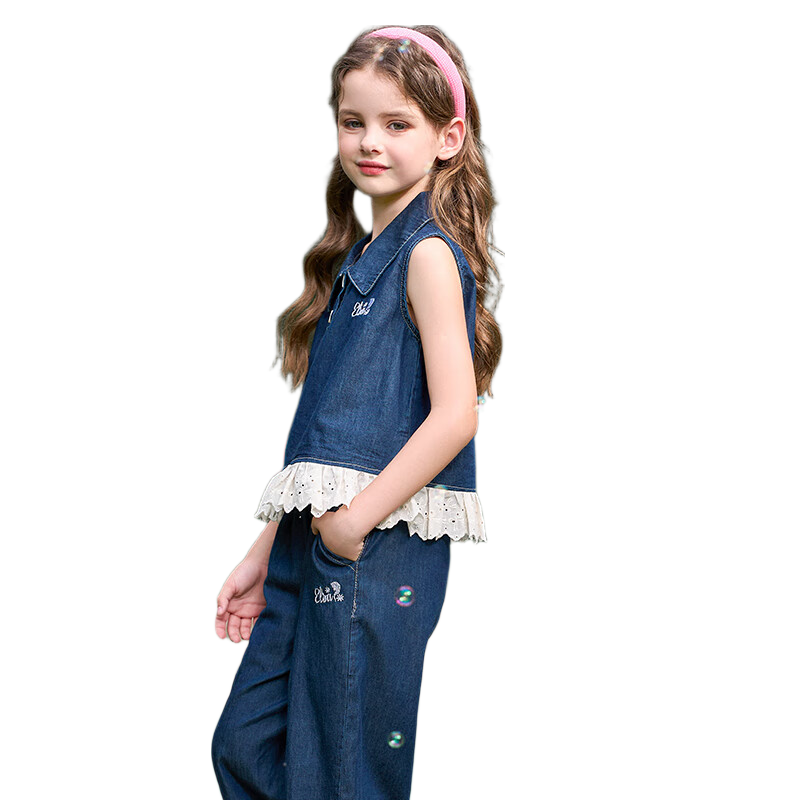 Disney Children's Summer Outfit, Girls' Summer Set 2026 New Style, Trendy Sleeveless Denim Top And Pants Two-Piece Set