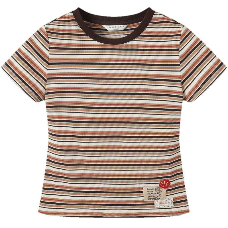 TonLion 2026 Summer Women's Striped Slim Fit Short Sleeve T-Shirt, Stylish and Comfortable, Age-Reducing Basic Tee
