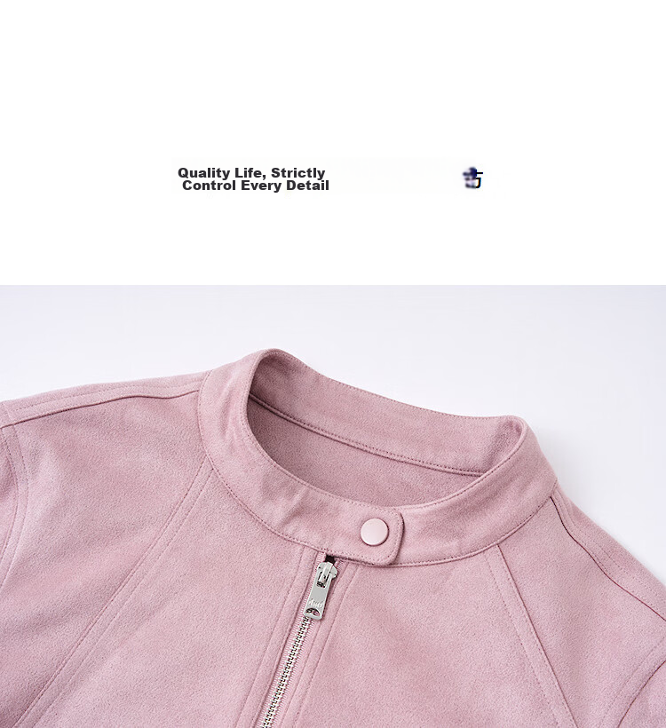 Demana Sweet Cool Korean Style Spring Stand Collar Suede Splice Zipper Decorative Jacket Short Petite Women's Coat 14