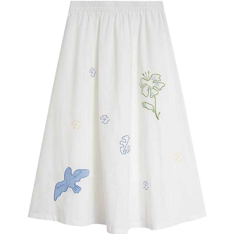 INMAN [Li Landi Same Style] 100% Cotton Heavy Embroidery A-Line Skirt Summer 2026 Women's New Pearl White S
