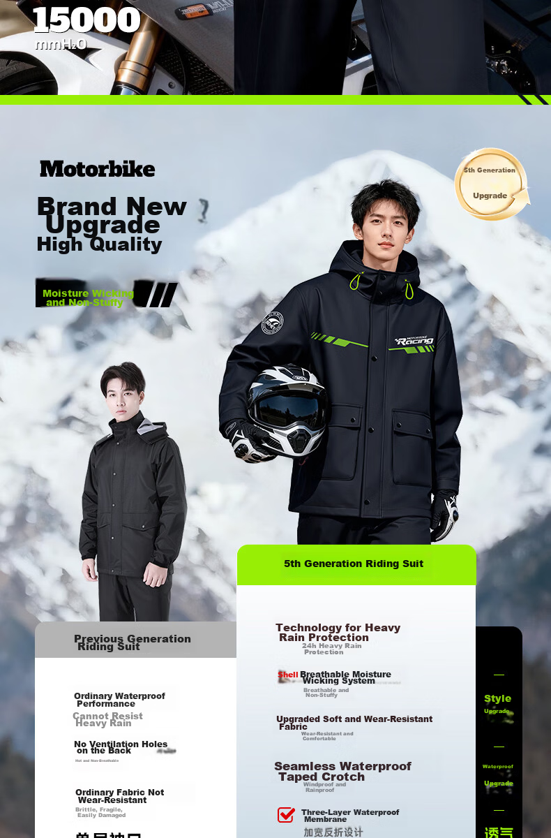 Beimei Motorcycle Riding Raincoat Unisex Thickened Windproof Heavy Rain Split Raincoat and Pants Delivery Rider Suit 2