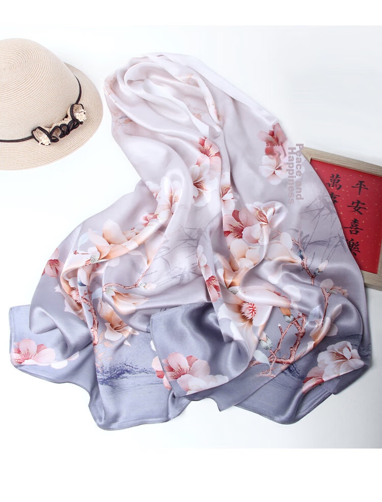 Shanghai Story 100% Mulberry Silk Satin Printed Scarf Gift Box for Mom and Elders Birthday Present 42