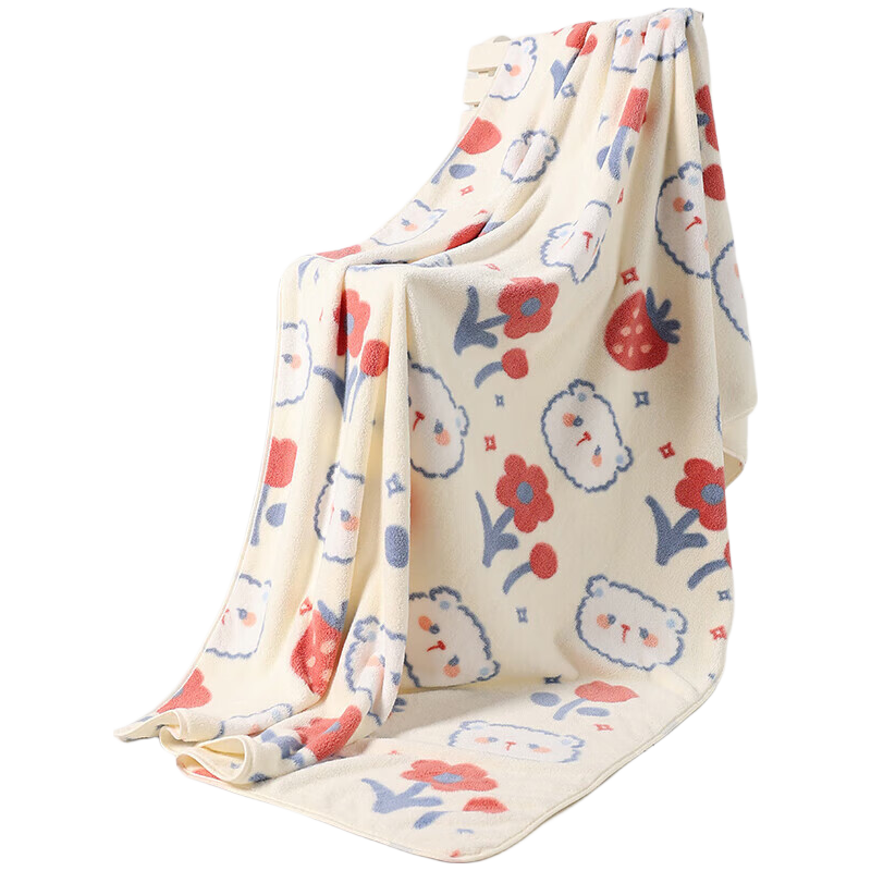 Grace Bath Towel for Women, Summer Use, Home-Use Children And Adults, Absorbent Quick-Drying Wrapable Coral Fleece, 70*140cm, Cute Bear Sports Desig