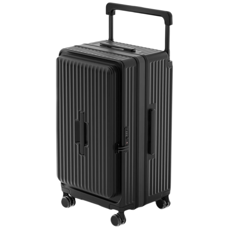 LUSIDI Large Capacity Expandable Suitcase with Wide Telescopic Handle, Travel Luggage with Password Lock for Men and Women, Black, 20 Inch
