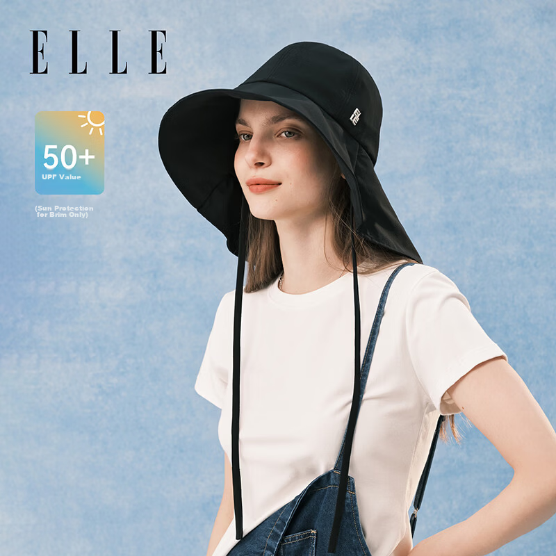 ELLE Women's Outdoor Sun Protection Hat Large Brim Neck Guard Fashion Sunshade Mountaineering Hat Classic Black