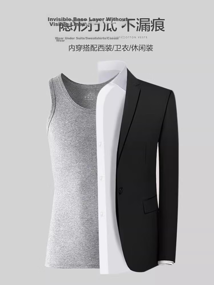 GUJIN 3-Pack 100% Cotton Men's High Elasticity Sports Sweat-Absorbing Breathable Loose Thin Vest 9