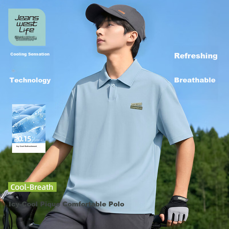 JEANSWEST LIFE Men's Summer Waffle Short Sleeve Polo Shirt Loose Fit Drop Shoulder Slim Fit Father's Day Gift 18
