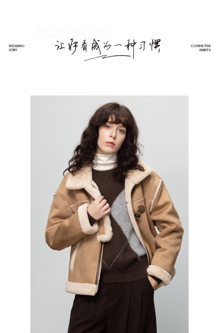 Demana Vintage Yadan Style Winter Modern Suede Velvet Lapel Faux Shearling Spliced Short Warm Women's Jacket 10