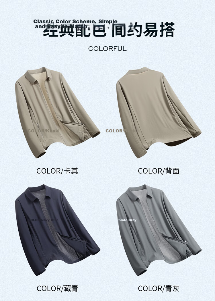 ROMON Men's Summer Ice Silk Quick-Dry Thin Breathable Business Jacket Sunscreen Coat 2689 Blue Gray XL 6