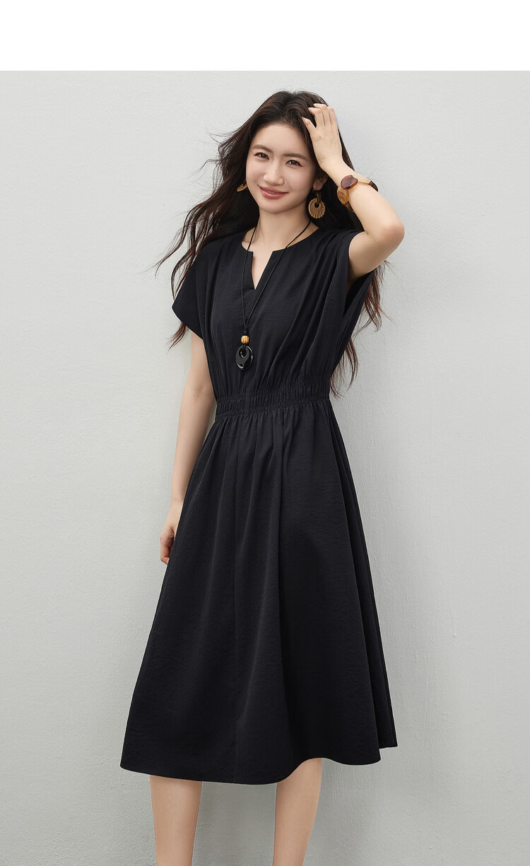 Shangdu Bila Elegant Round V-Neck Korean Style Summer Dress for Women Pear-Shaped Slimming A-Line Dress with Raglan Sleeves Casual Long Dress 7