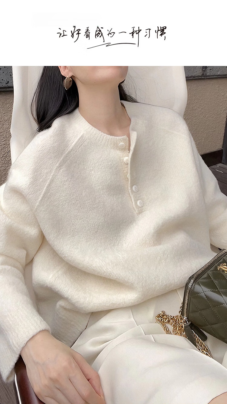 Demana [British Writer] Winter Lazy Style Textured Knit Crew Neck Loose Slim Fit Sweater for Women High-End Feel 1