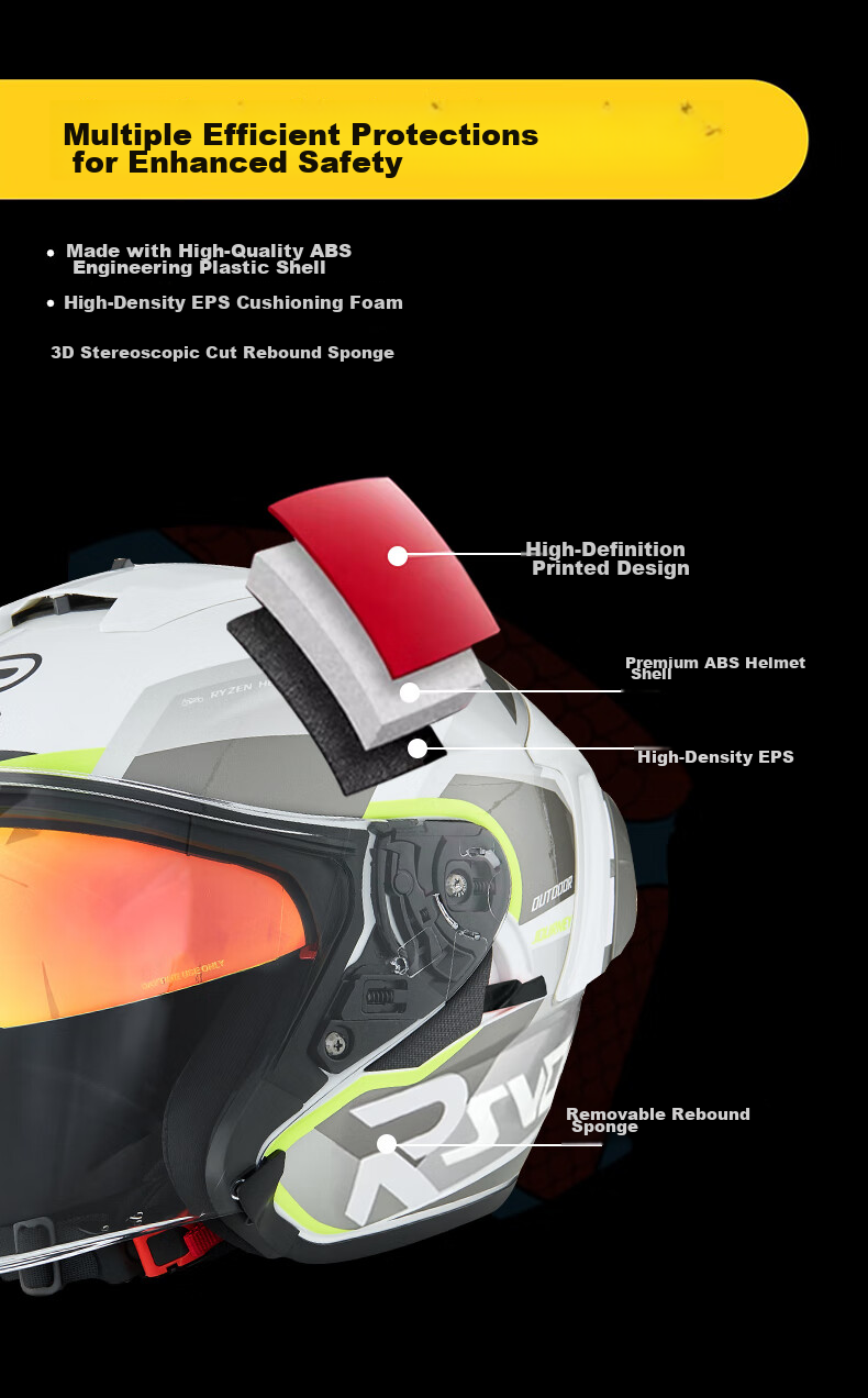 RSV Motorcycle Helmet 3C Certified Unisex Four-Season Half Helmet Dual Visor Windproof Electric Bike Bluetooth Earphones 3XL 5