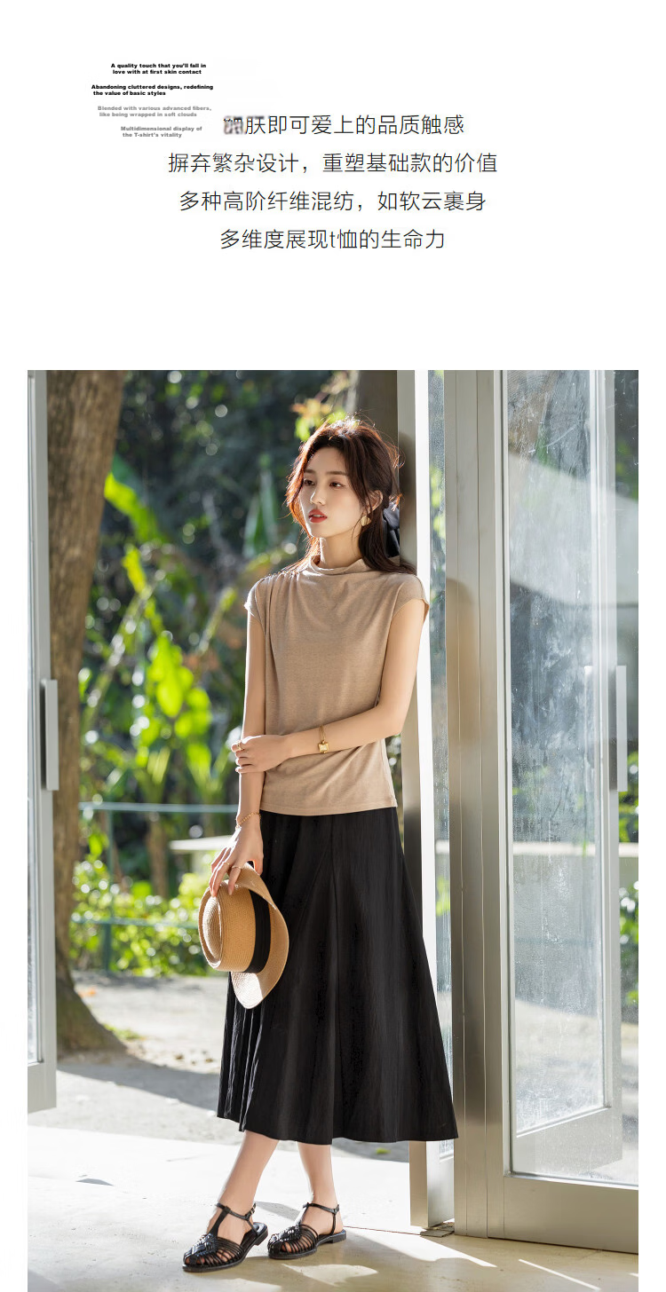 Demana [Lyocell Wool Blend] Spring Turtleneck Short Sleeve Slim Fit Stretch Slimming Women's T-Shirt Premium Feel 5