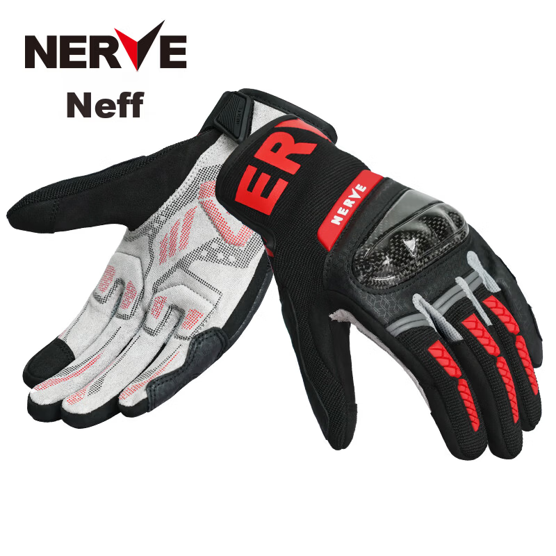 NERVE KQ1063 Motorcycle Carbon Fiber Riding Gloves Unisex Motorbike Protective Wear-Resistant Touchscreen Spring Summer Red M