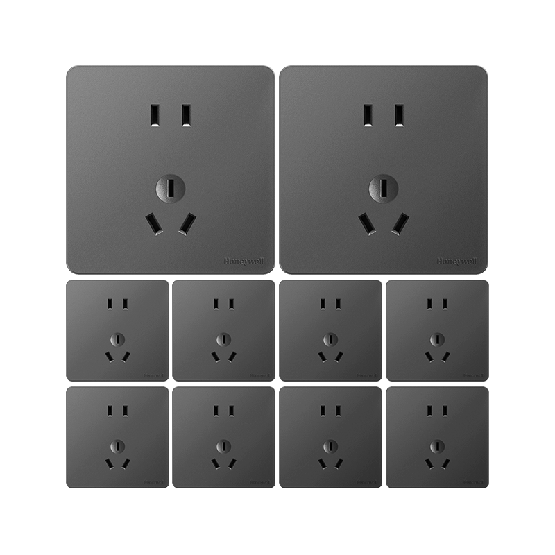Honeywell Switch Socket Panel Set, 10-Pack, Ultra-Thin Five-Hole Outlet, Ruiyi T3 Gray