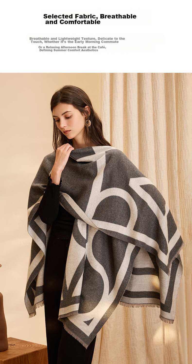 ELLE Women's Shawl French Elegant Temperament Jacquard Scarf for Air-conditioned Rooms Four Seasons Gift for Mom Camel Color 5