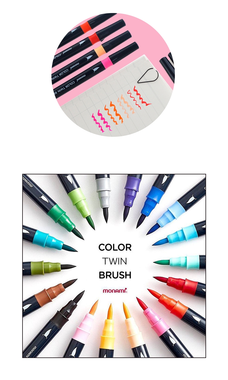 Monami Colorful Showy Brush, Soft Tip, Elastic Journal Brush, English Calligraphy Brush, Macaron 6-Color Set 04038Z06-DP Watercolor Brush 18