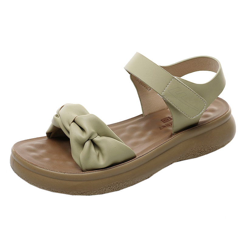 Warrior Mom Sandals New 2026 Fashion Wedge Mid-Aged Soft Sole Pregnant Women Thick Mid-Heel Women's Shoes 0842 Green Size 39