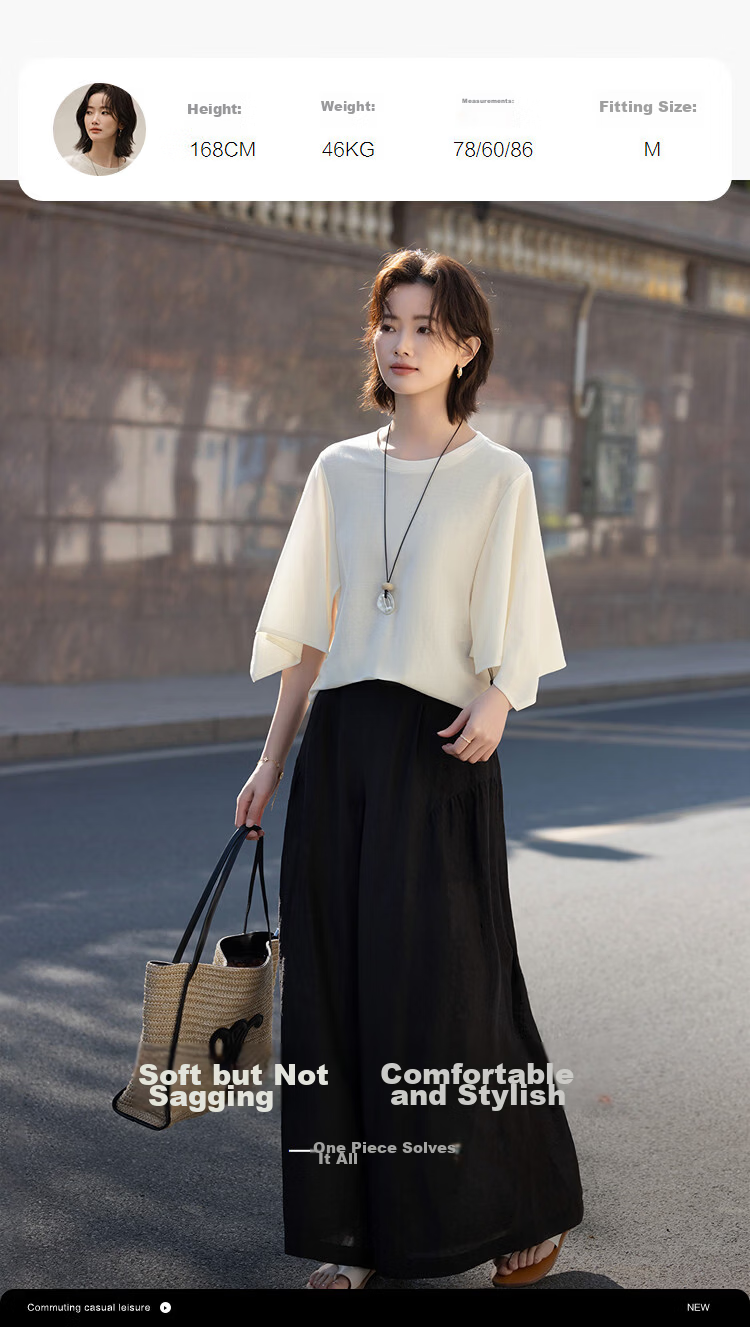 Demana [Lyocell] Summer Elegant Round Neck Three-Quarter Bell Sleeve Loose Slim Fit Petite T-Shirt for Women Premium Quality 8