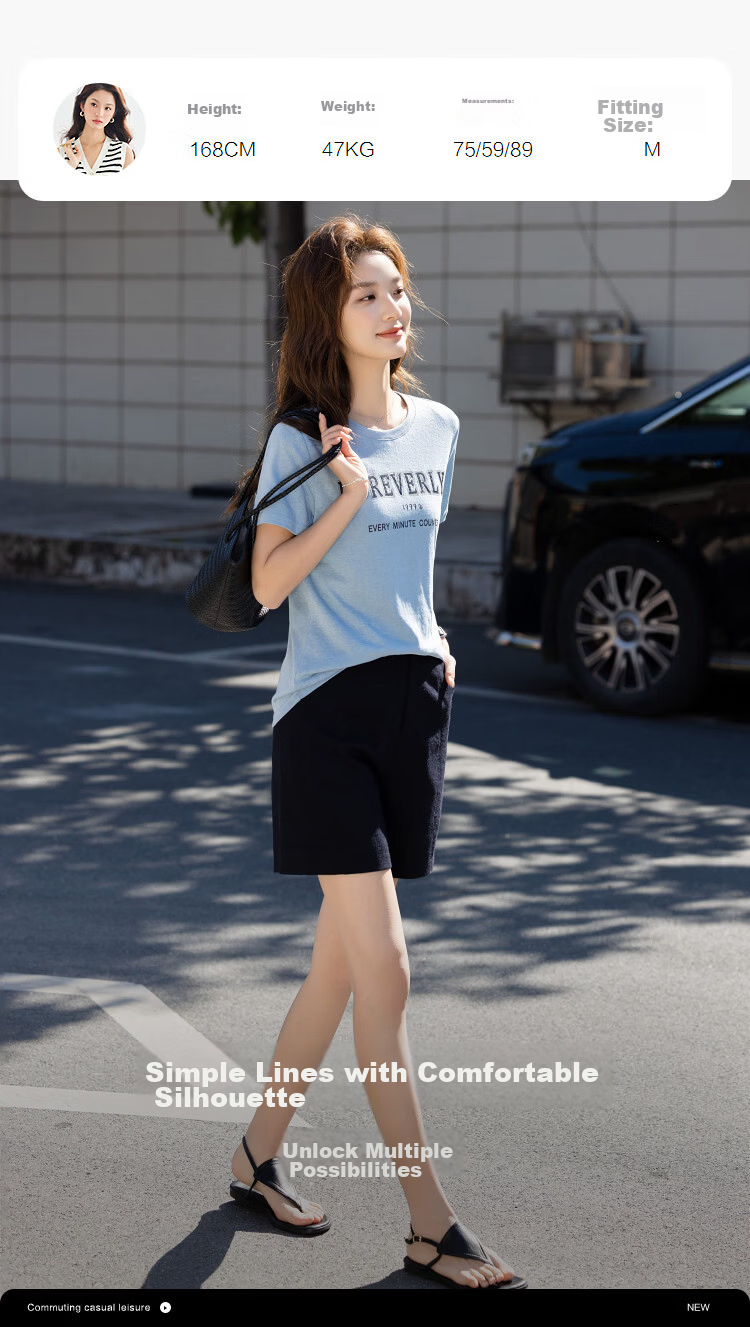 Demana [with Lyocell Cotton] Summer Simple Style Colorblock Letter Print Crew Neck Short Sleeve Comfortable Slim Fit Women's T-Shirt 15