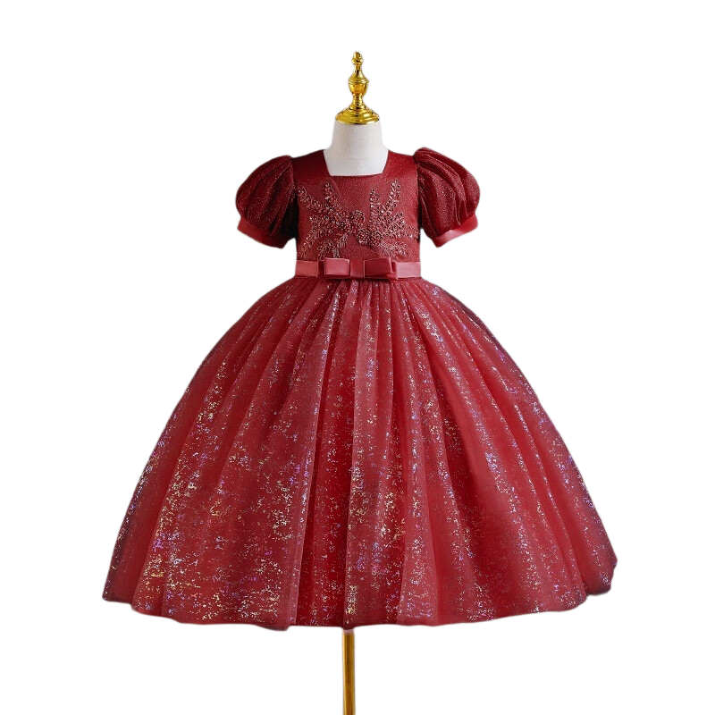 LUOBOBEIBEI 2026 Girls' Blue Long Dress, Children's Princess Dress for Weddings And Performances, Red, Size 120