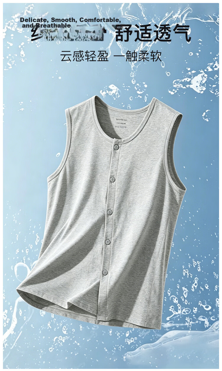 Langsha Men's Cotton Vest Cardigan Sleeveless Summer Outerwear Loose Fit Middle-aged and Elderly Dad Cotton Undershirt 7