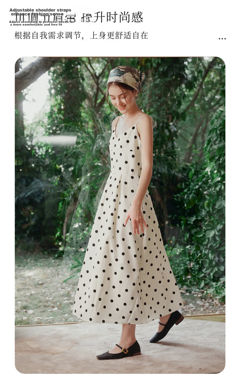 Olrain Eurielle Summer Women's Simple Elegant Adjustable Strap V-Neck French Polka Dot Slip Dress Women Polka Dot XL 8
