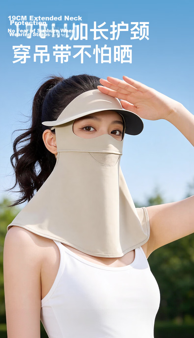 GOLOVEJOY Women's Full Face UV Protection Sun Mask Hat with Neck Guard, Ice Silk Breathable Cycling Black 5