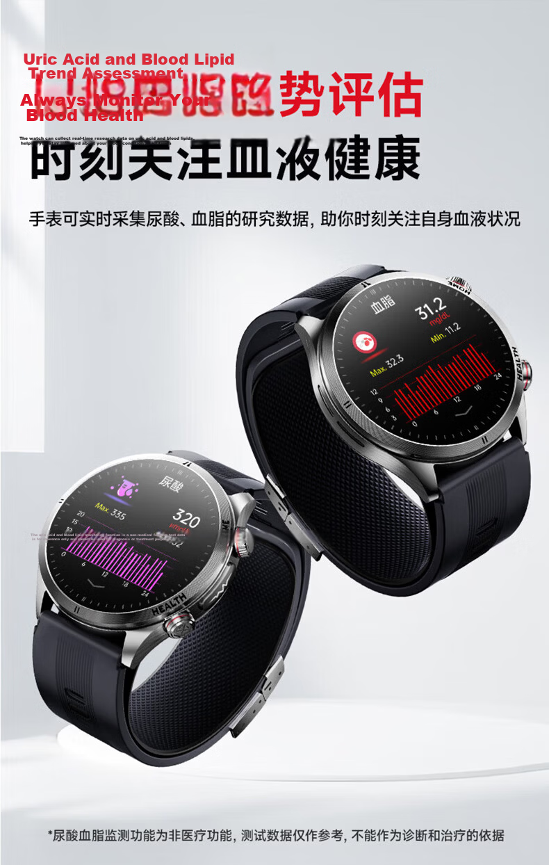 RZI High-Precision Air Pump Blood Pressure, Blood Glucose, Uric Acid Monitoring Smartwatch with Heart Rate and ECG Monitoring - Father's Day Gift 6