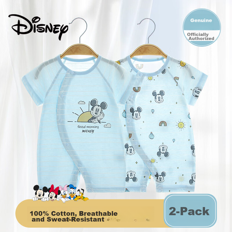 Disney 2-Piece Baby Summer Thin Newborn Romper Set A-Class Cotton Crawling Suit Full Moon Boys and Girls Sleepwear