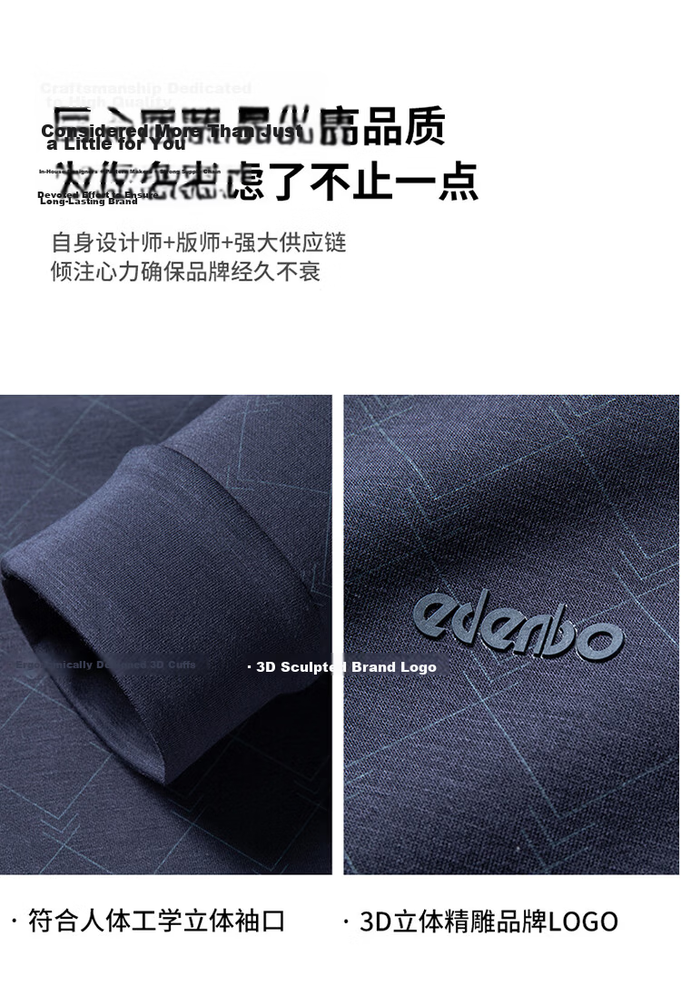 Edenbo Men's Long Sleeve Fleece-Lined Polo Shirt Autumn Winter Dense Fleece Mesh Top Dark Blue 175/92A (XL) 11
