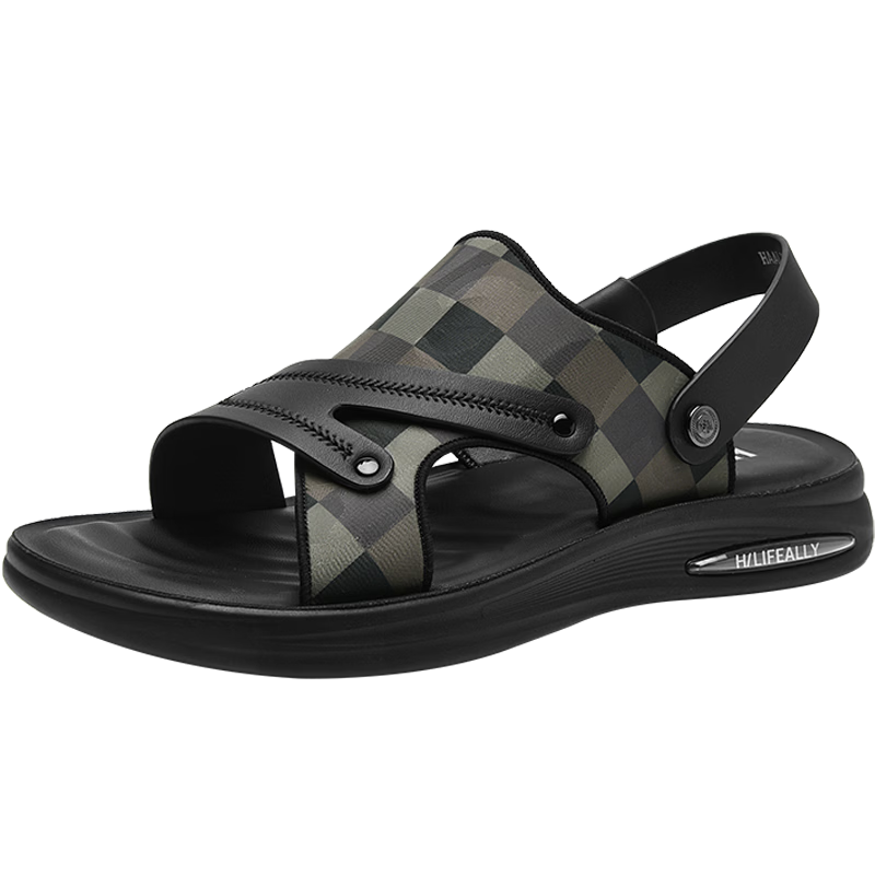 HLA Summer Sandals for Men, Outdoor Beach Shoes, Lightweight And Trendy Slip-On Slippers for Men, T027 Black Size 43