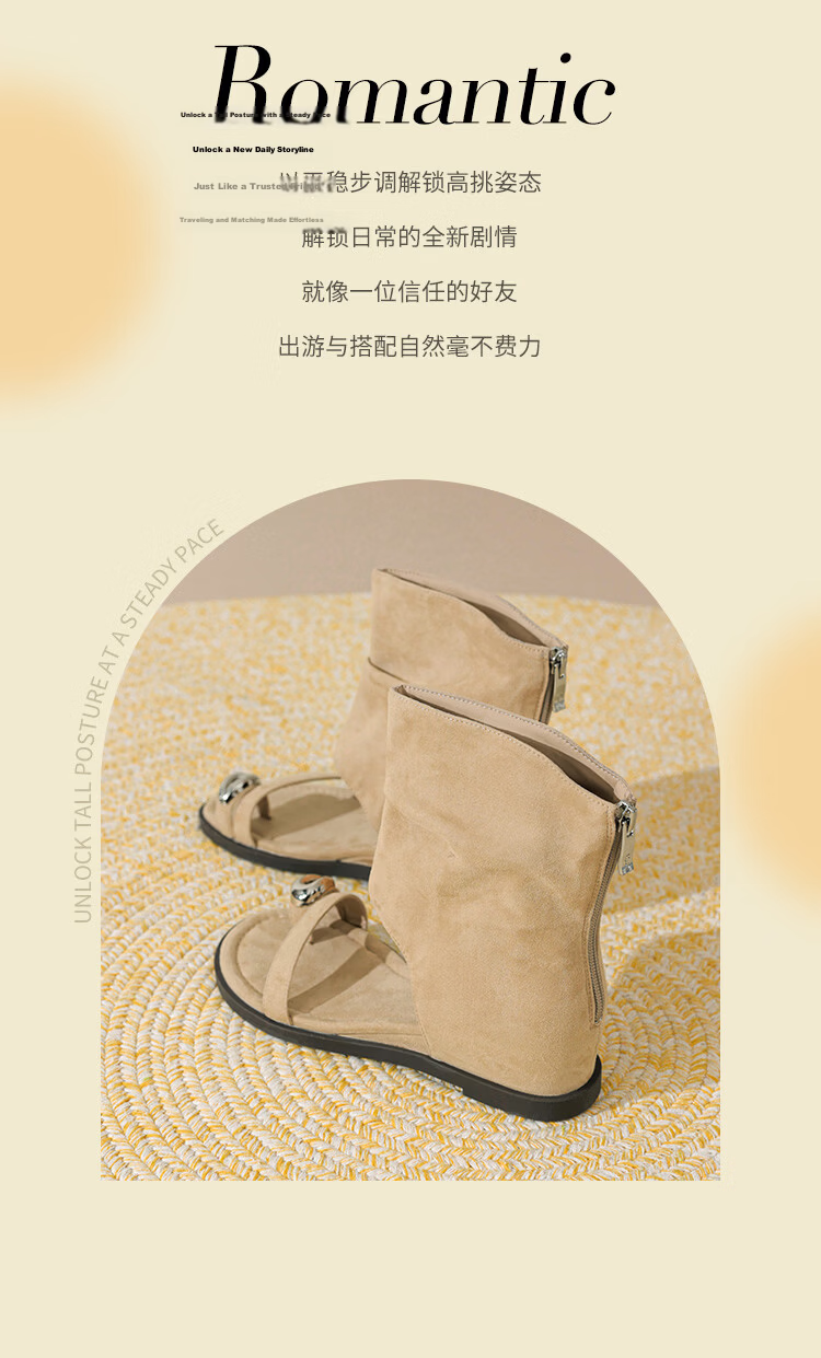 Zhuoshini Women's Internal Height Increasing Toe-Post Sandals 2026 Summer New Roman Style Stacked Boots Ankle Short Boots 2