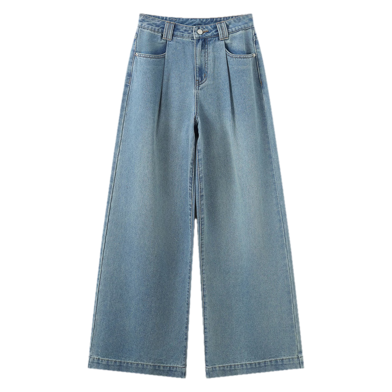 TonLion 2026 Spring Women's Pleated Denim Pants Medium Denim Blue 25