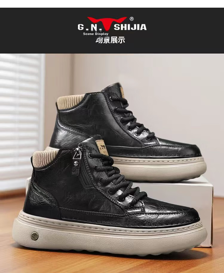 G.N.Shi Jia Men's Martin Boots 2025 Winter New Plush High-Top Shoes Thick Sole Height Increasing Warm Cotton Casual Shoes for Men 29