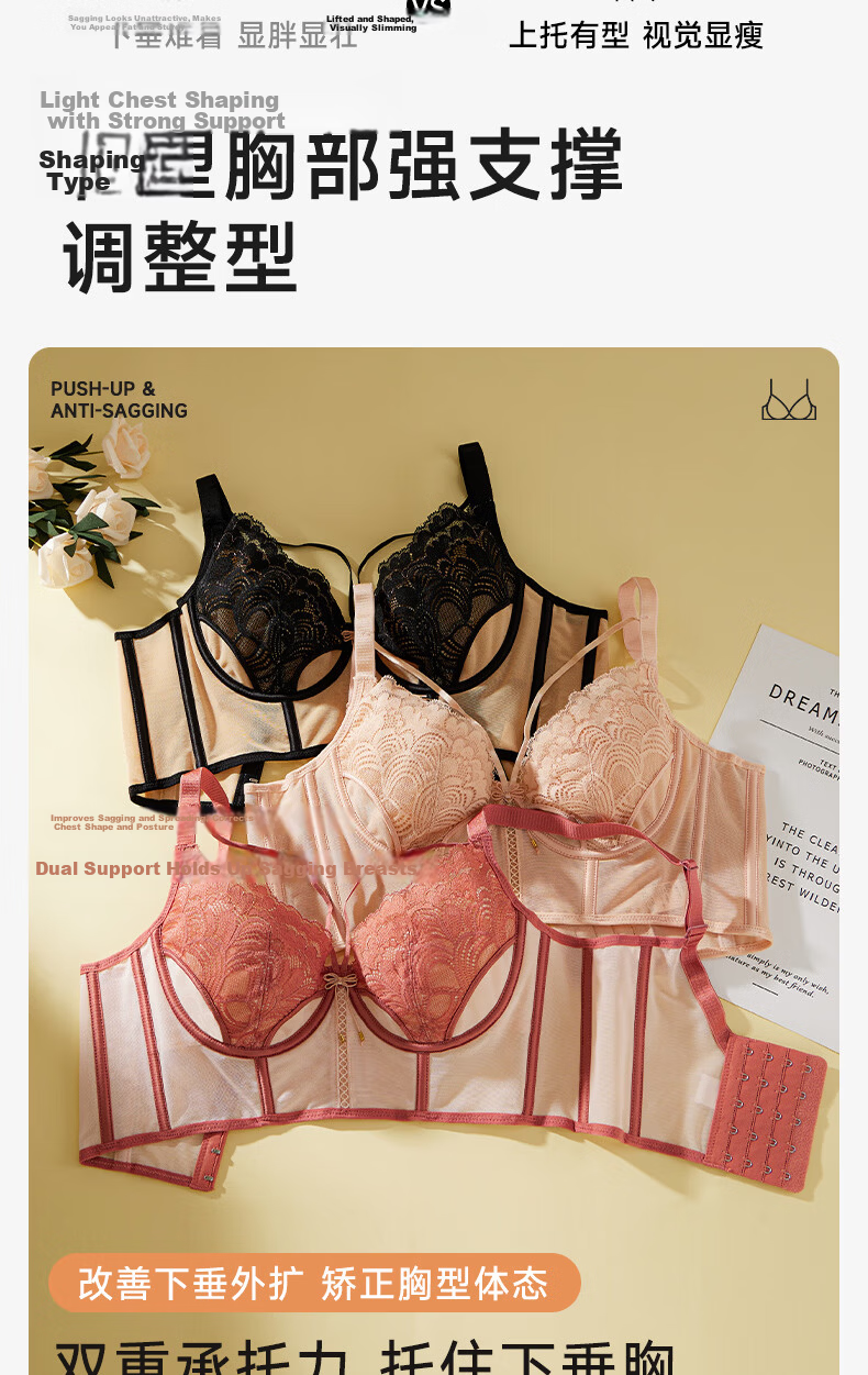 GRACEWELL Women's Large Bust Minimizing Adjustable Summer Thin Lace Soft Underwire Bra with Side Support and Anti-Sagging Design 8
