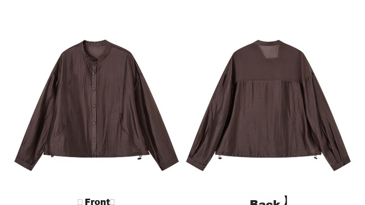 Demana Smooth Tencel Summer Lightweight Crew Neck Shell Button Hem Drawstring Loose Short Women's Jacket 23