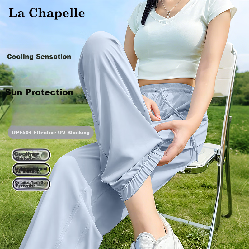 La Chapelle UPF50+ Ice Silk Cooling Casual Pants for Women 2026 Summer New High Waist Slim Lightweight Breathable Jogger Pants