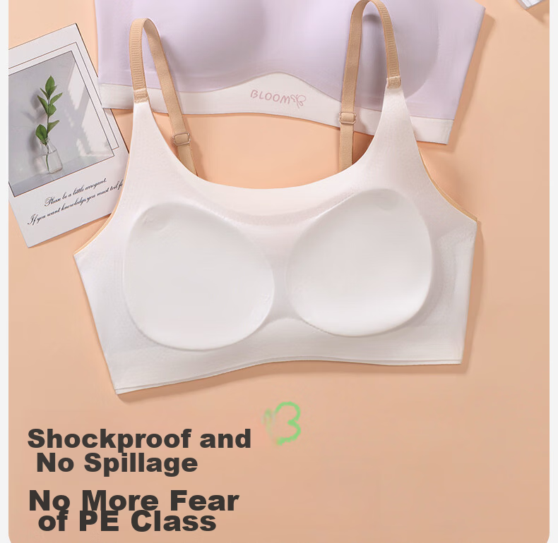 Meishianxuan Junior High School Girls Seamless Sports Bra Youth Development Anti-Shock Camisole Underwear for High School Girls Nude Pink Bra 10