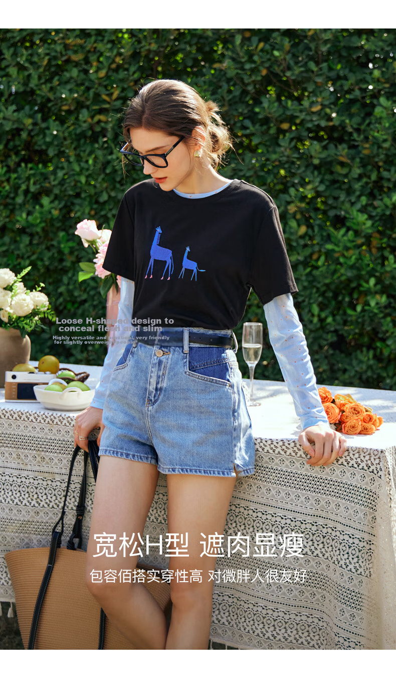 Olrain Women's Loose Short Sleeve T-Shirt Summer Embroidered Casual Comfortable Breathable Top Black M 21
