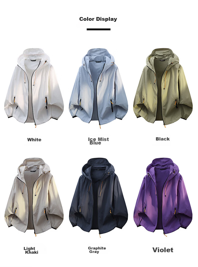 :CHOCOOLATE IT Summer Lightweight Casual Breathable Sun Protection Skin Jacket Unisex Loose Hooded Coat Light Khaki S 5