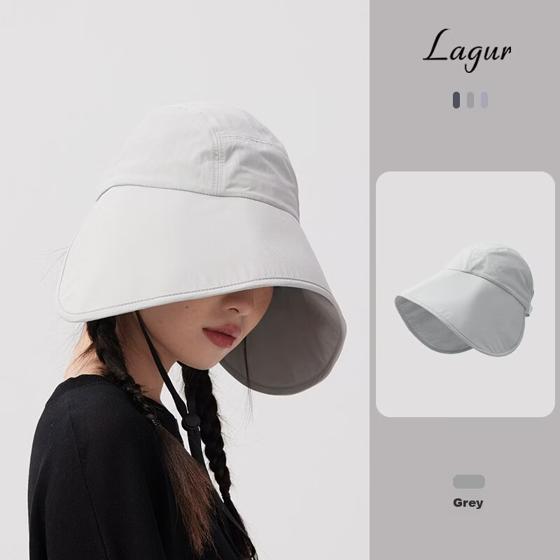 Lagur Large Brim Sunshade Lightweight Sun Protection Fisherman Hat for Women Summer New Gray with Ponytail Hole