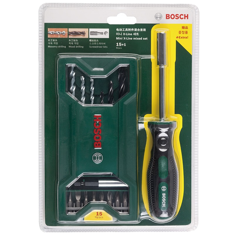 Bosch 15-Piece Drill Bit Set + 16-Piece Interchangeable Head Screwdriver Manual Tool Kit Round Shank Drill Bit Mixed Set