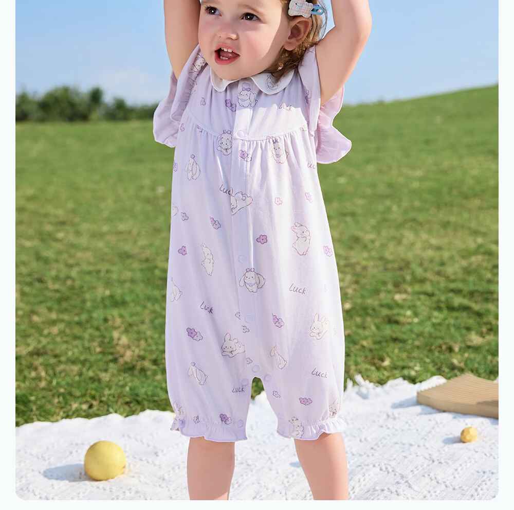 Betis Baby Girls' Modal Short Sleeve Summer Romper Cute Infant Toddler Jumpsuit 16